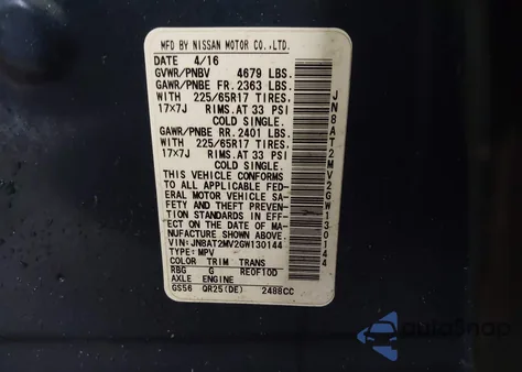 2016 Nissan Rogue S z USA, uszkodzony, nr VIN JN8AT2MV2GW130144